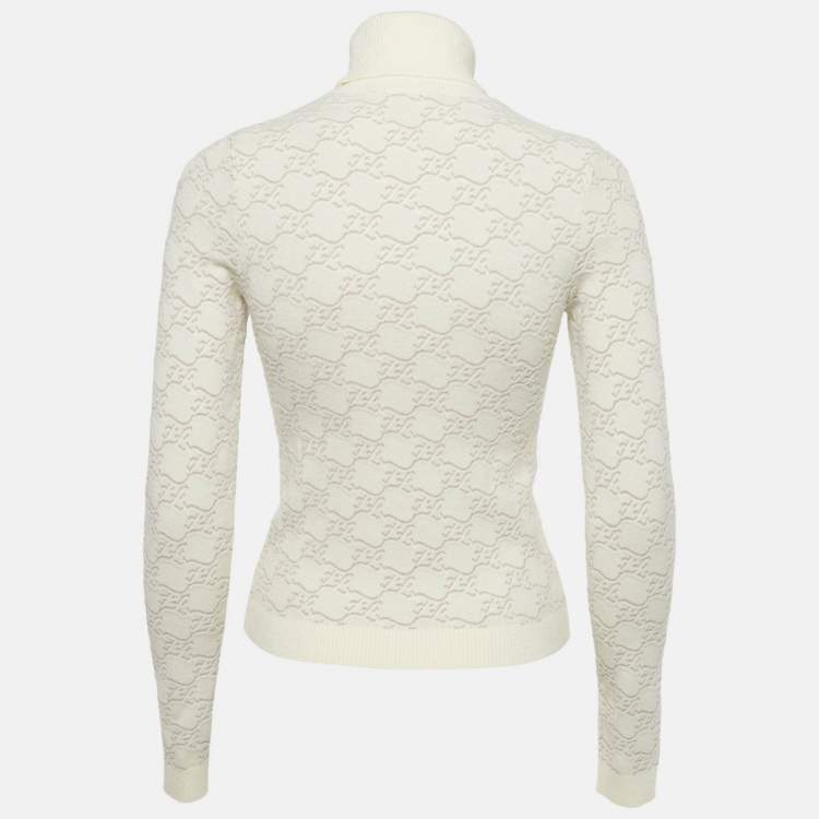 Pre Owned Fendi Off-White 3D FF Karligraphy Motif Turtleneck Sweater XS