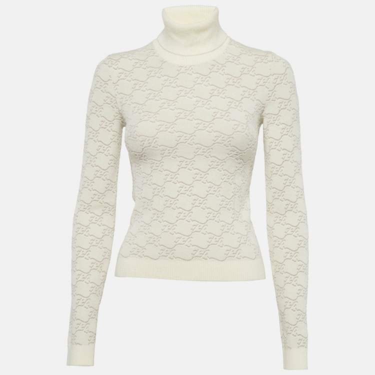 Pre Owned Fendi Off-White 3D FF Karligraphy Motif Turtleneck Sweater XS
