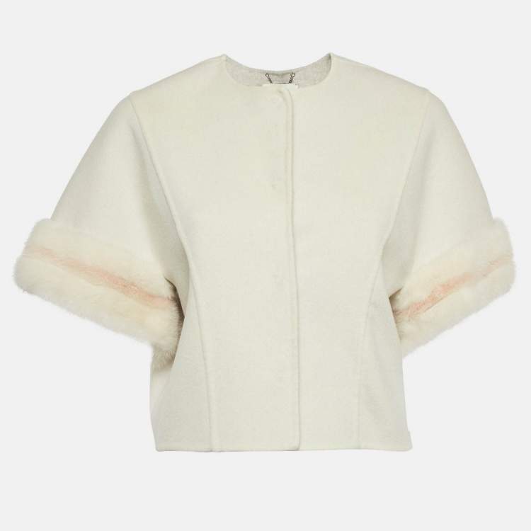Pre Owned Fendi Cream Cashmere Fur Detail Jacket S