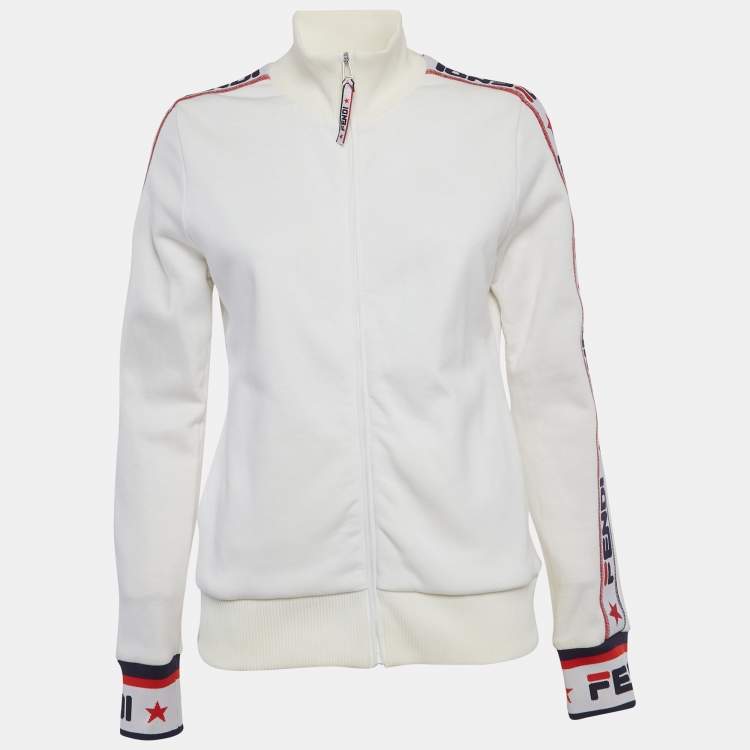Pre Owned Fendi x Fila White Logo Band Technical Jersey Jacket M