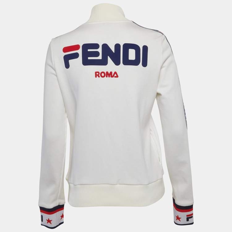 Pre Owned Fendi x Fila White Logo Band Technical Jersey Jacket M