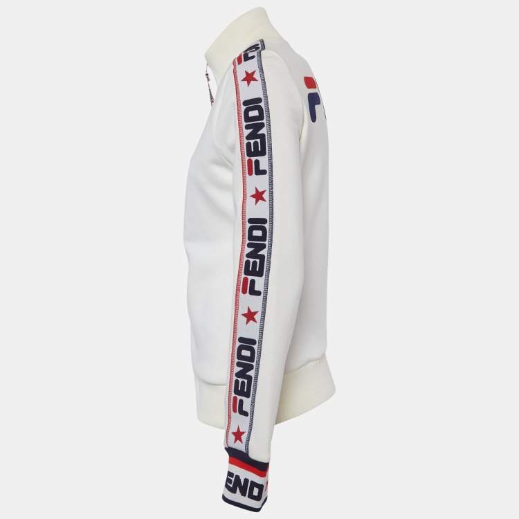 Pre Owned Fendi x Fila White Logo Band Technical Jersey Jacket M