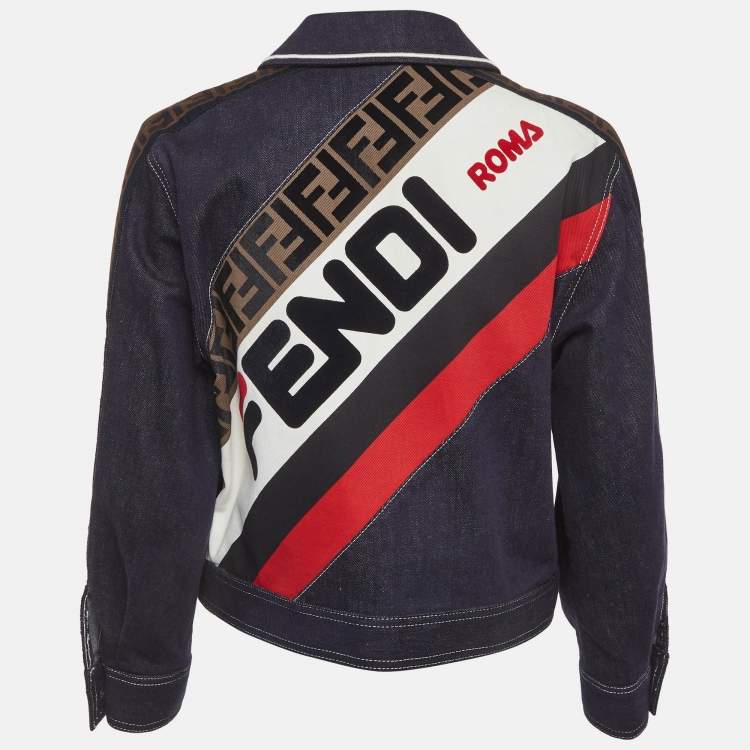 Pre Owned Fendi x Fila Blue Logo Band Trim Button Front Jacket M