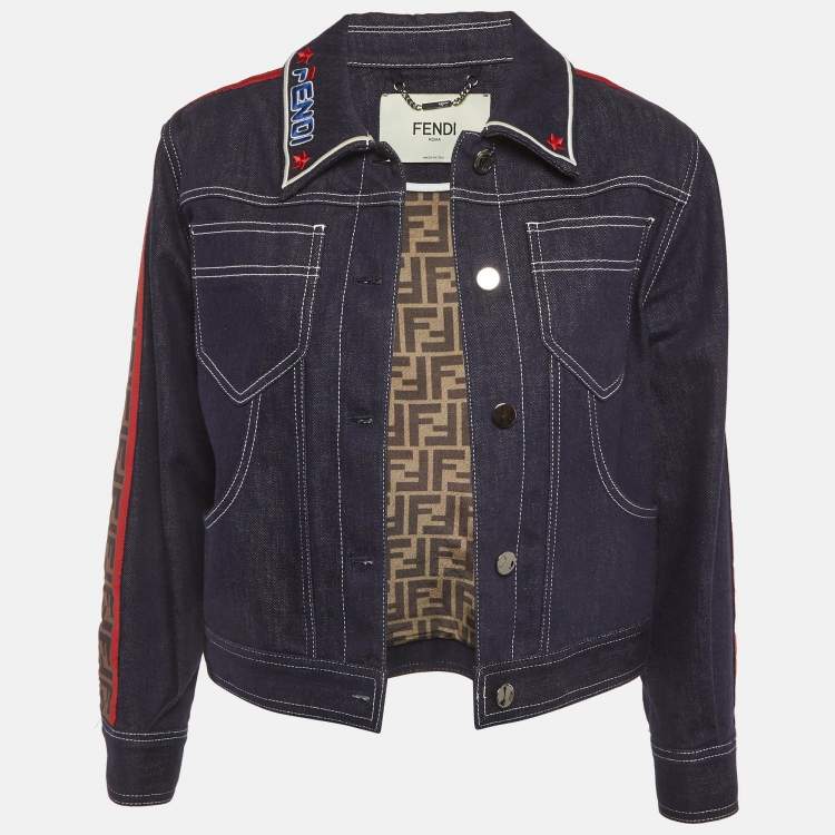 Pre Owned Fendi x Fila Blue Logo Band Trim Button Front Jacket M