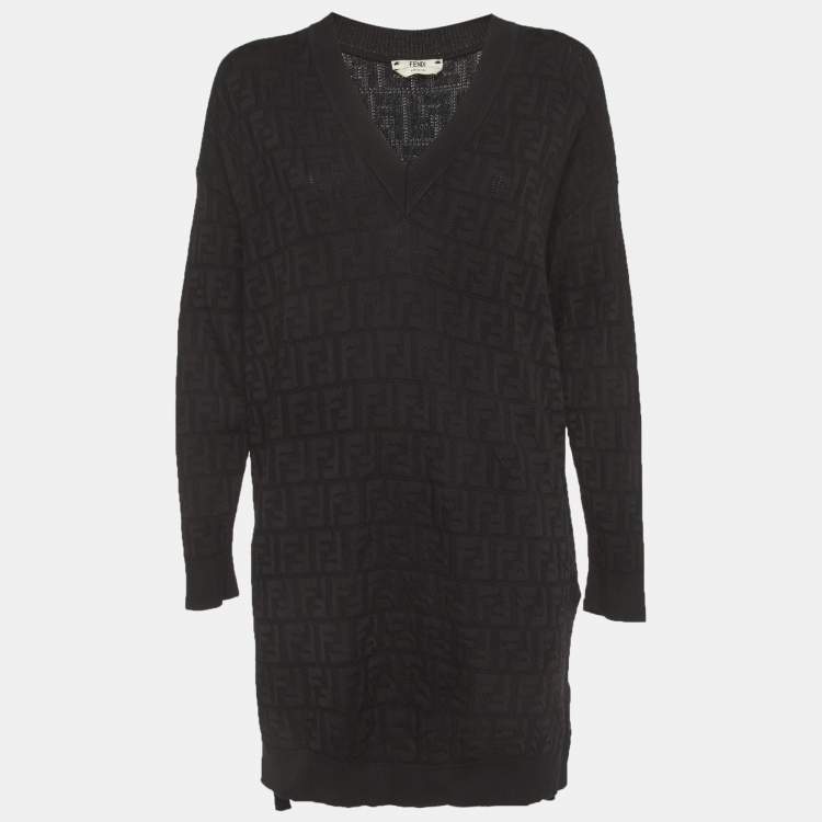 Pre Owned Fendi Black FF Jacquard Jersey Mini Dress S