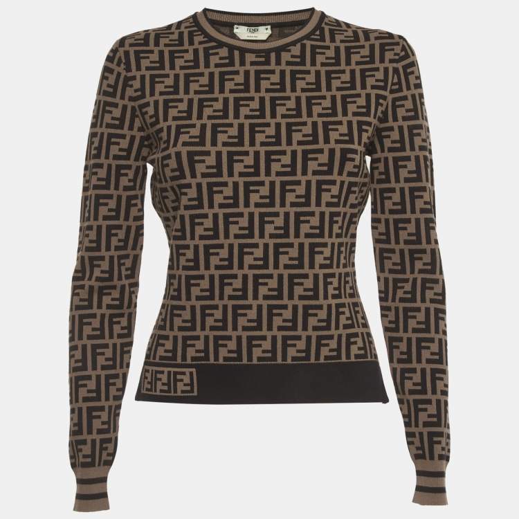 Pre Owned Fendi Brown Zucca Stretch Knit Pullover S