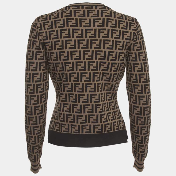 Pre Owned Fendi Brown Zucca Stretch Knit Pullover S