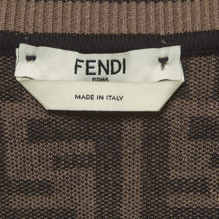 Pre Owned Fendi Brown Zucca Stretch Knit Pullover S