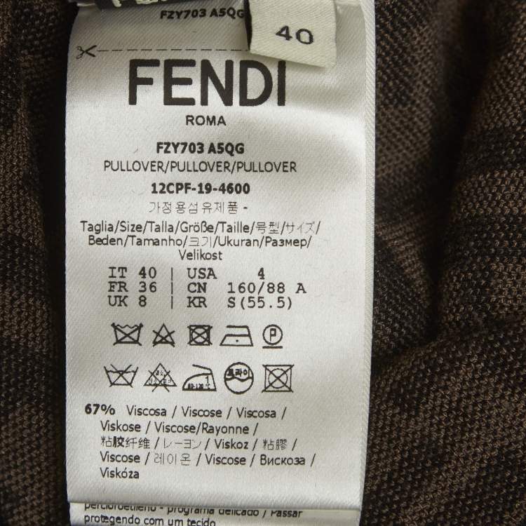 Pre Owned Fendi Brown Zucca Stretch Knit Pullover S