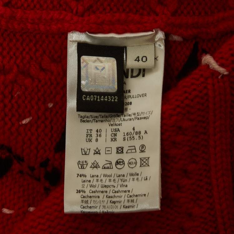 Pre Owned Fendi Red FF Intarsia Wool Turtle Neck Sweater S