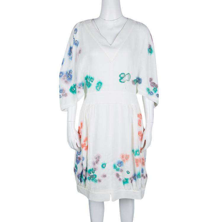 Pre Owned Fendi White Linen Cutout Detail V-Neck Dress S