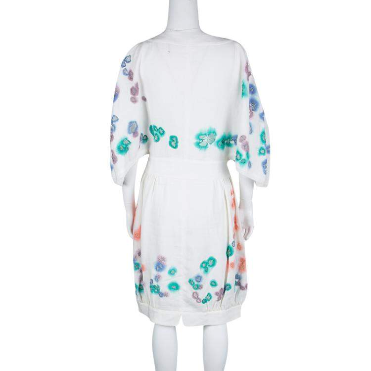 Pre Owned Fendi White Linen Cutout Detail V-Neck Dress S