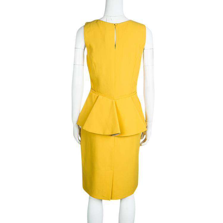 Pre Owned Fendi Yellow Half Peplum Sleeveless Dress S