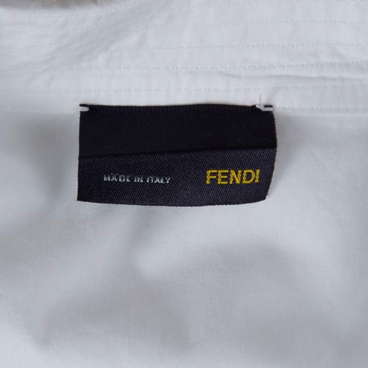 Pre Owned Fendi White Ruffled Cuff Detail Long Sleeve Shirt S