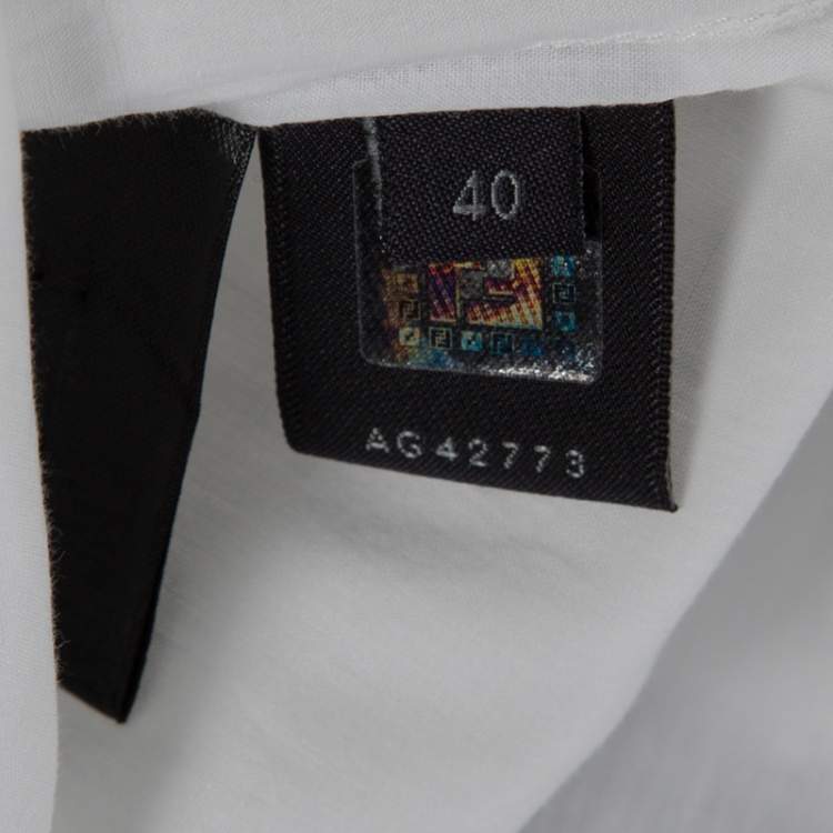 Pre Owned Fendi White Ruffled Cuff Detail Long Sleeve Shirt S