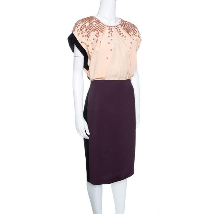 Pre Owned Fendi Colorblock Embellished Bodice Midi Dress M
