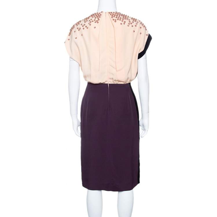Pre Owned Fendi Colorblock Embellished Bodice Midi Dress M