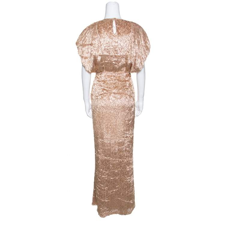 مملوكة مسبقًا Fendi Brown Faux Feather Textured Maxi Dress S