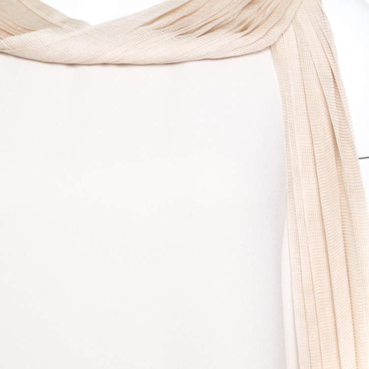 Pre Owned Fendi Beige Silk Pleated Faux Scarf Neck Detail Sleeveless Dress S