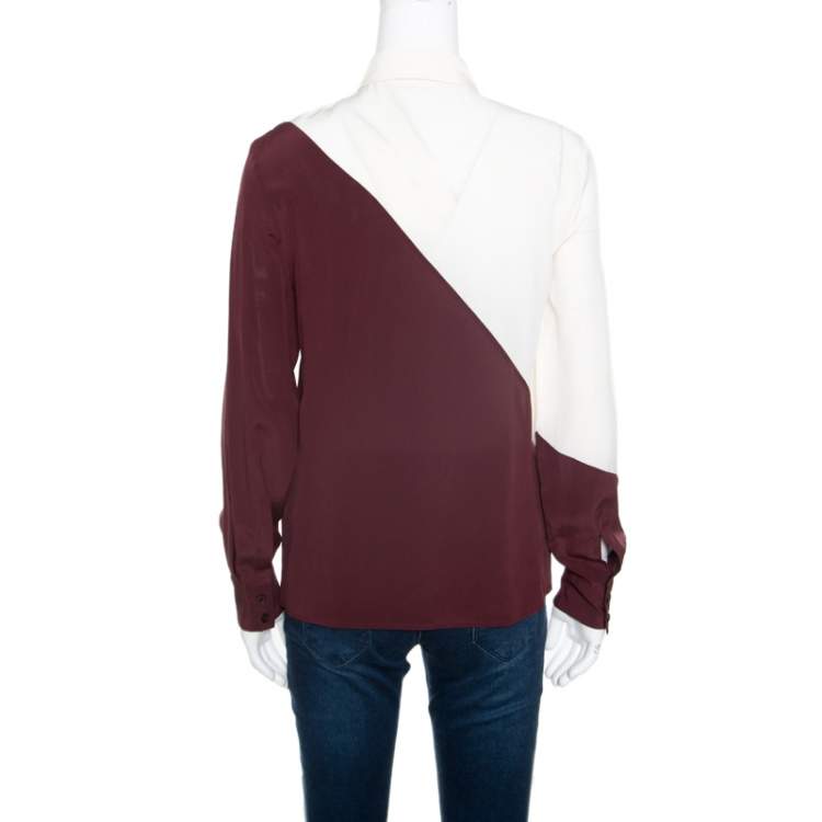 Pre Owned Fendi Colorblock Silk Long Sleeve Blouse S