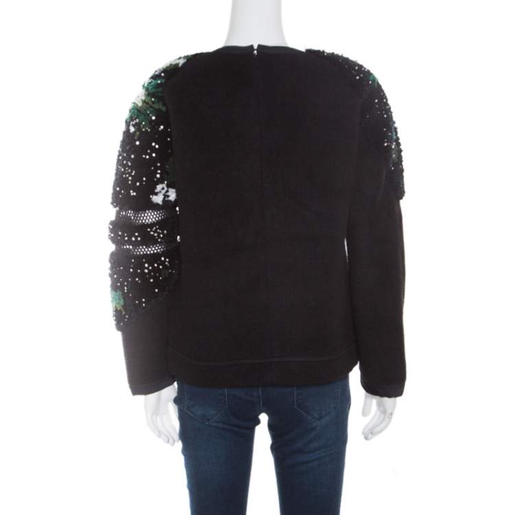Pre Owned Fendi Black Fleece Wool and Alpaca Blend Crystal Embellished Long Sleeve Jumper S