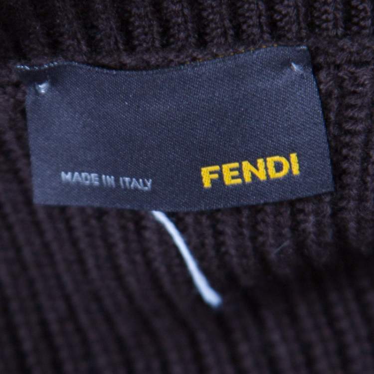 Pre Owned Fendi Brown Stretch Wool Mink Fur Paneled Zip Front Sweater S