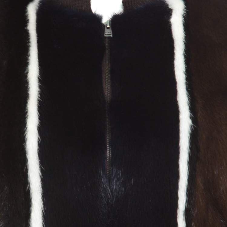 Pre Owned Fendi Brown Stretch Wool Mink Fur Paneled Zip Front Sweater S