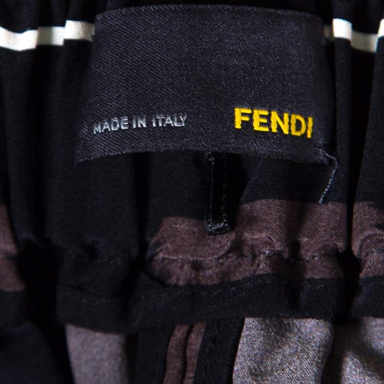 Pre Owned Fendi Brown Printed Silk Elasticized Waist Tapered Pants S