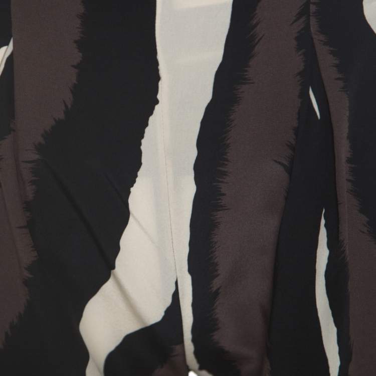 Pre Owned Fendi Brown Printed Silk Elasticized Waist Tapered Pants S