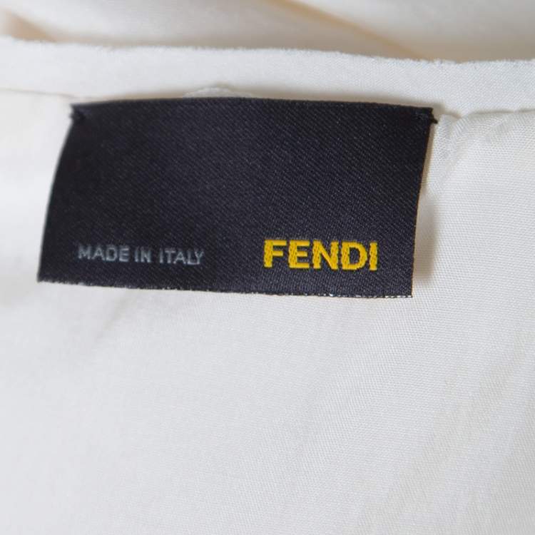 مملوكة مسبقًا Fendi Cream Silk V-Neck Cut Out Sleeve Detail Inverted Pleat Dress S