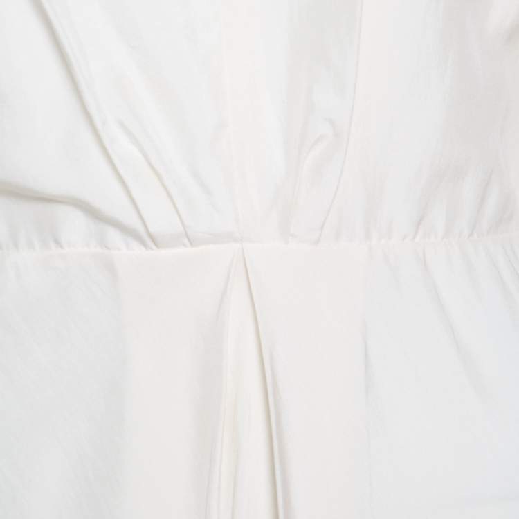 مملوكة مسبقًا Fendi Cream Silk V-Neck Cut Out Sleeve Detail Inverted Pleat Dress S