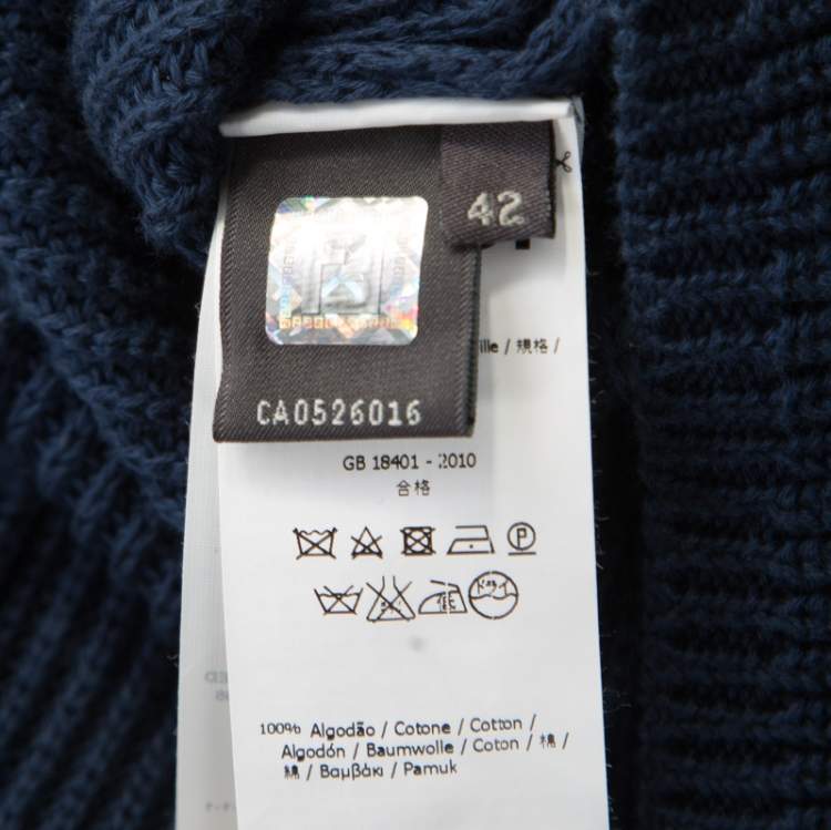 Pre Owned Fendi Navy Blue Crochet Knit Ruched Sleeve Midi Sweater Dress M