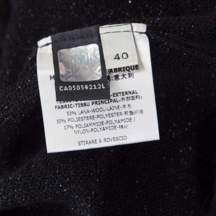 Pre Owned Fendi Black Floral Jacquard Lurex Knit Neck Tie Detail Sweater S