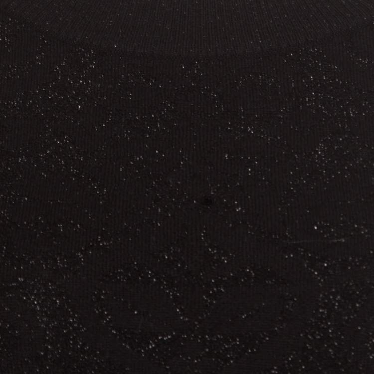 Pre Owned Fendi Black Floral Jacquard Lurex Knit Neck Tie Detail Sweater S