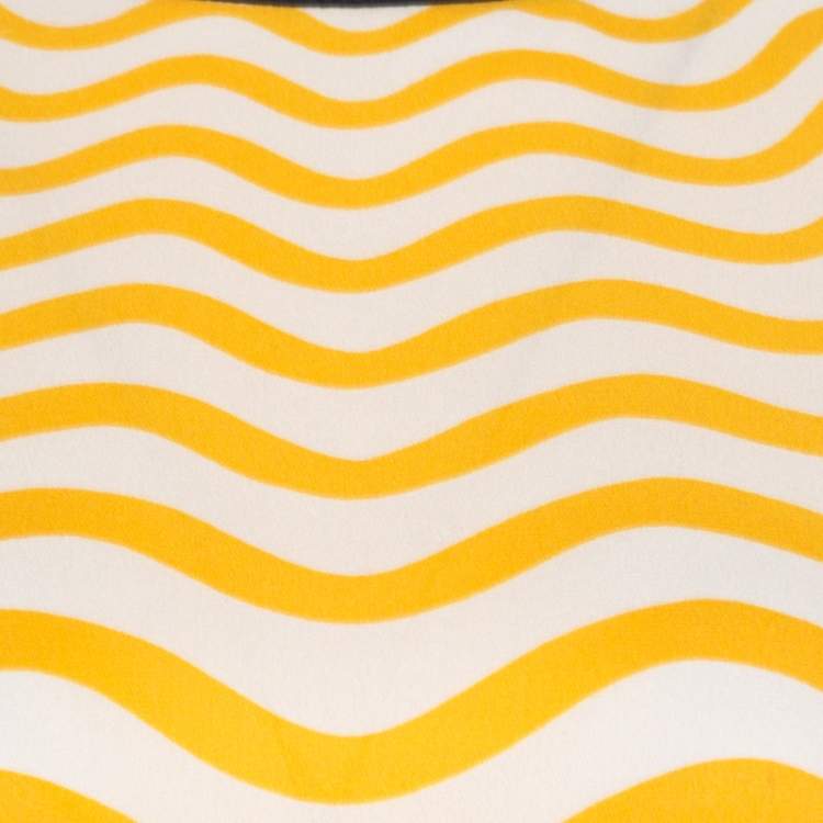 Pre Owned Fendi Yellow and Off White Wave Printed Silk Contrast Bow Trim Detail Kaftan Top M