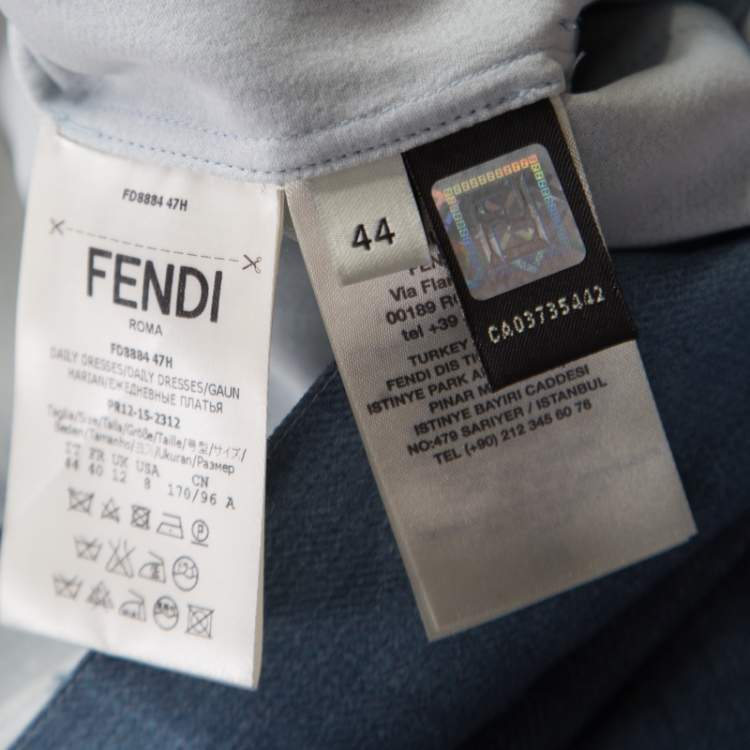 Pre Owned Fendi Indigo Denim Effect Printed Belted Jumpsuit M