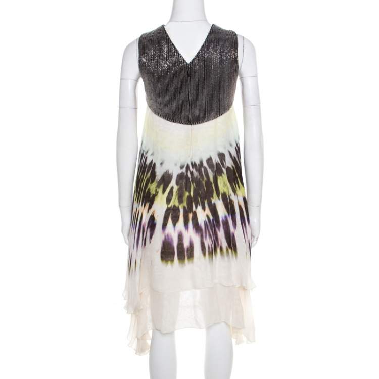Pre Owned Fendi Multicolor Beaded Bodice Sleeveless High Low Silk Dress S