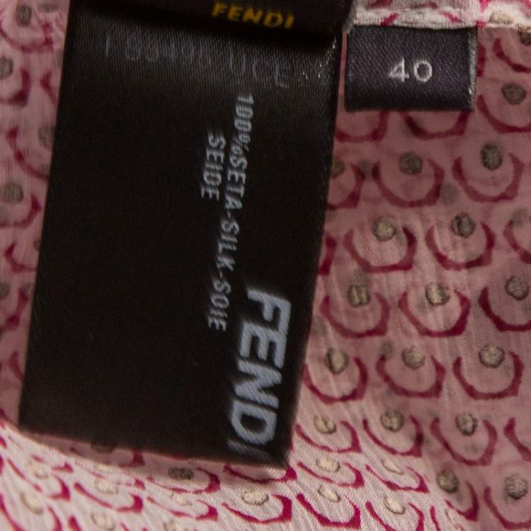 Pre Owned Fendi Pink Geometric Print Sheer Silk Poncho S