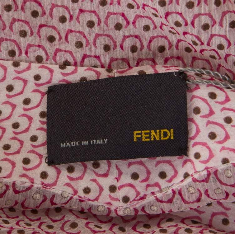 Pre Owned Fendi Pink Geometric Print Sheer Silk Poncho S