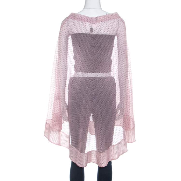 Pre Owned Fendi Pink Geometric Print Sheer Silk Poncho S