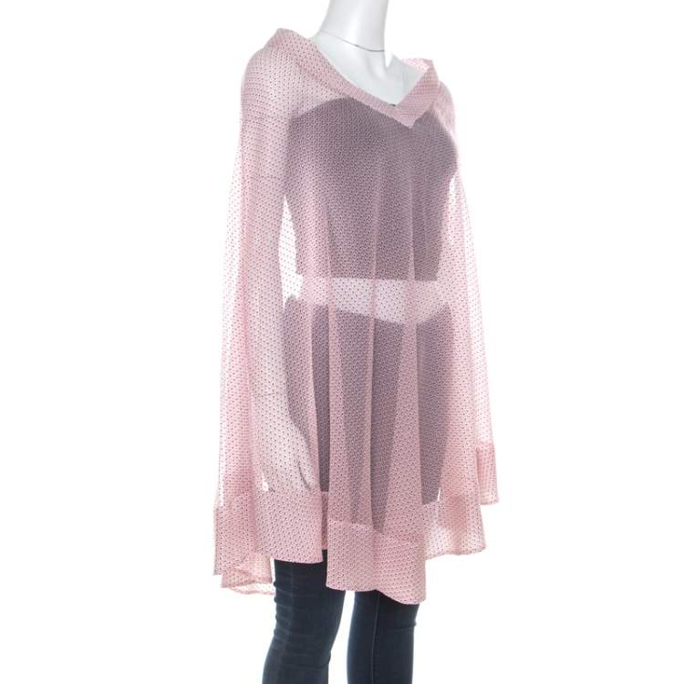 Pre Owned Fendi Pink Geometric Print Sheer Silk Poncho S