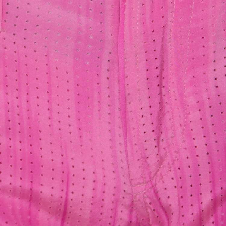 Pre Owned Fendi Pink Micro Dot Perforated Silk Elasticized Ankle Trousers S