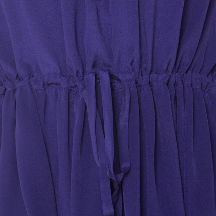 Pre Owned Fendi Violet Crepe Silk Cut Out Detail Raglan Sleeve Midi Dress M