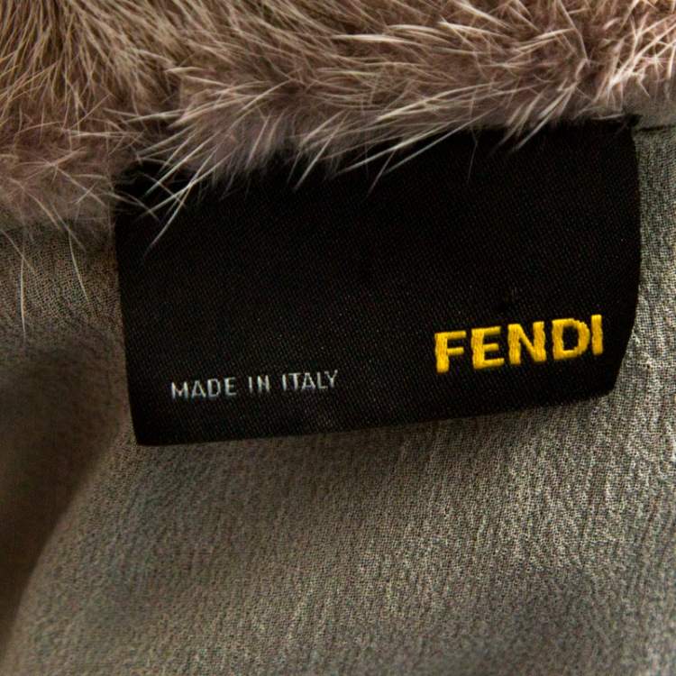 Pre Owned Fendi Grey Silk Ombre Fur Detail Layered Short Sleeve Dress M