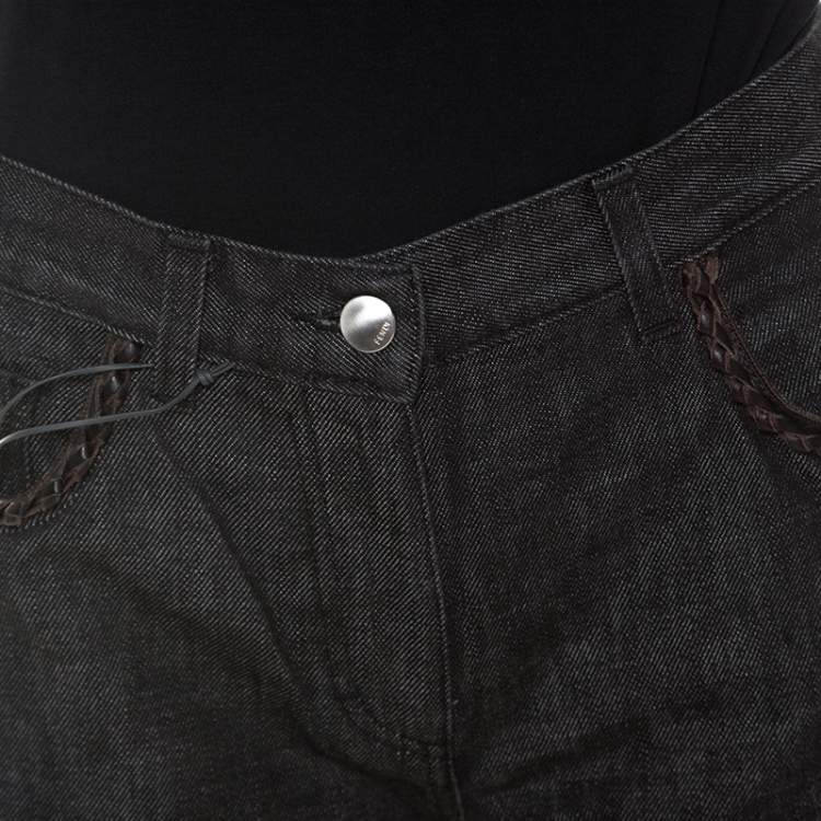 Pre Owned Fendi Dark Grey Washed Out Denim Leather Trim Detail Jeans M