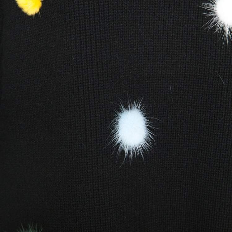 Pre Owned Fendi Black Wool Pom Pom Detail Turtleneck Cape (One Size)