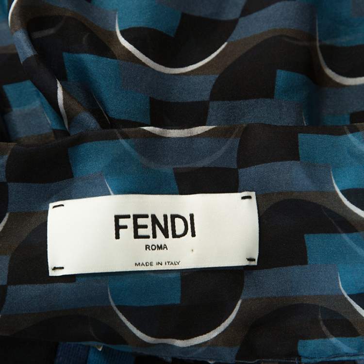 Pre Owned Fendi Curacao Blue Abstract Printed Silk Harem Pants S