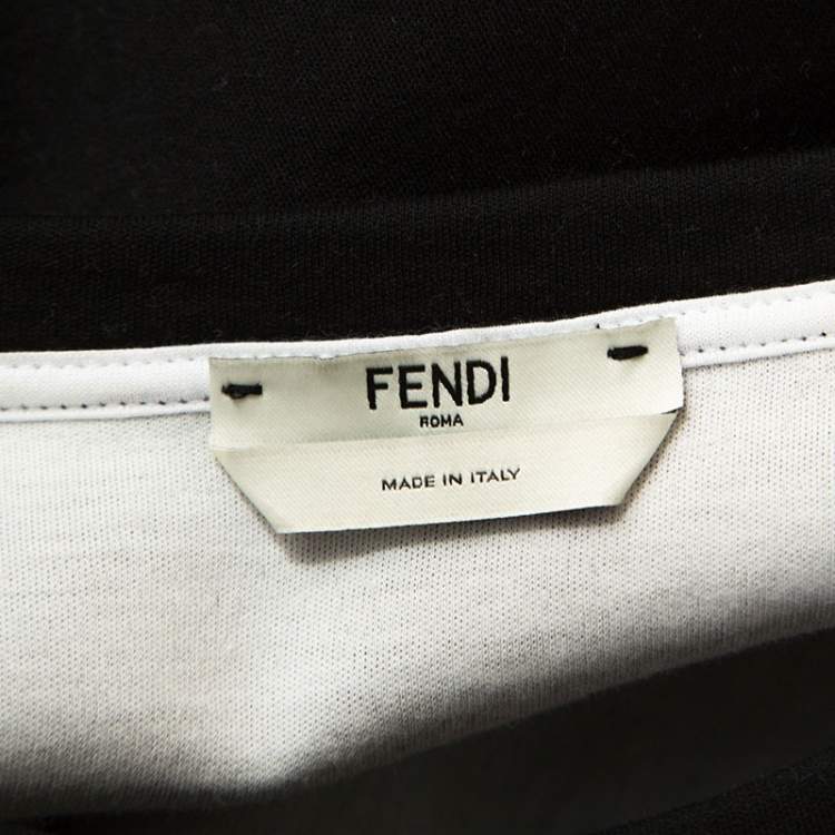 Pre Owned Fendi Black Motif Print Jersey Short Sleeve Sweatshirt M