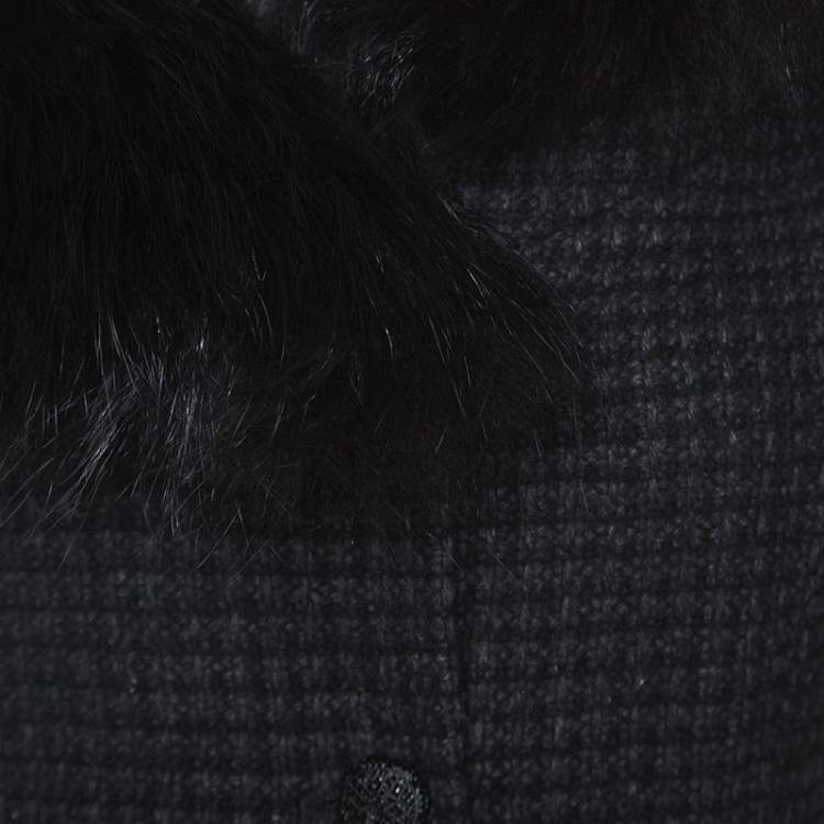 Pre Owned Fendi Charcoal Grey Wool & Silk Fur Trim Coat M