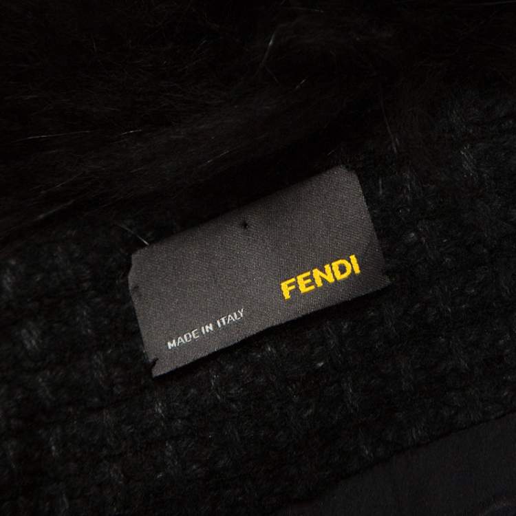 Pre Owned Fendi Charcoal Grey Wool & Silk Fur Trim Coat M